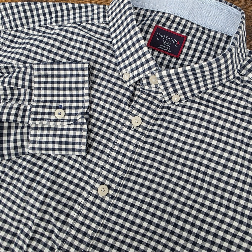 UNTUCKit Central Otago Button Down‎ Shirt Men's LT Slim Gingham Check Blue White